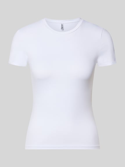 Productfoto, wit slim fit t-shirt met ronde hals model 'LULA' van PIECES Dames, gladde structuur, geen personen afgebeeld.