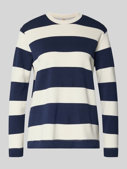 Produktfoto, Sweatshirt mit geripptem Rundhalsausschnitt Modell 'BARNI' von Soyaconcept, navy-weiß gestreift, Regular Fit, Material-Mix mit Modal-Anteil