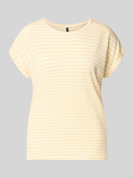 Produktfoto, Relaxed Fit T-Shirt aus Lyocell-Mix Modell 'AVA' von Vero Moda, efekt: wzór w paski, damski t-shirt, okrągły dekolt, mieszanka lyocellu, krótki rękaw, zakończenie rękawów z brzegiem