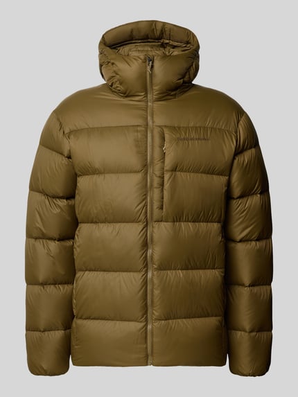Produktfoto, Steppjacke mit Reißverschluss Modell 'Frost' von Peak Performance in Olivgrün, Kapuze, glatte Oberfläche, Regular Fit, Vorderansicht