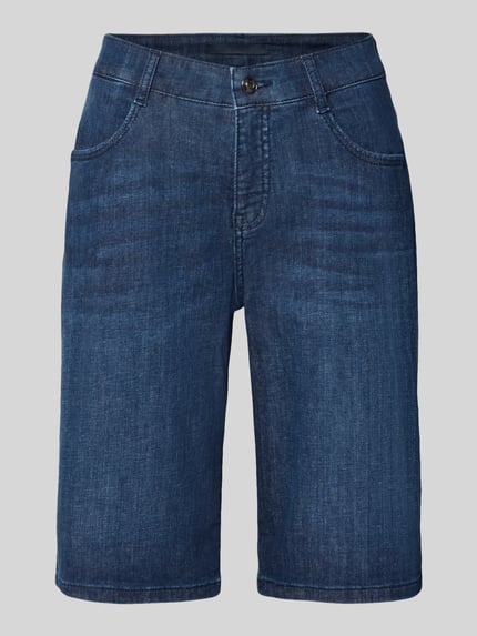 Produktfoto, Bermudas mit Eingrifftaschen Modell 'Summer Clean' van MAC, dames bermuda van katoenmix met stretch, straight fit, knoop- en ritssluiting, steekzakken opzij, achterzakken, bandwijdte maat 36: 41 cm, binnenbeenlengte maat 36: 30 cm, donkerblauwe denimlook, gladde structuur