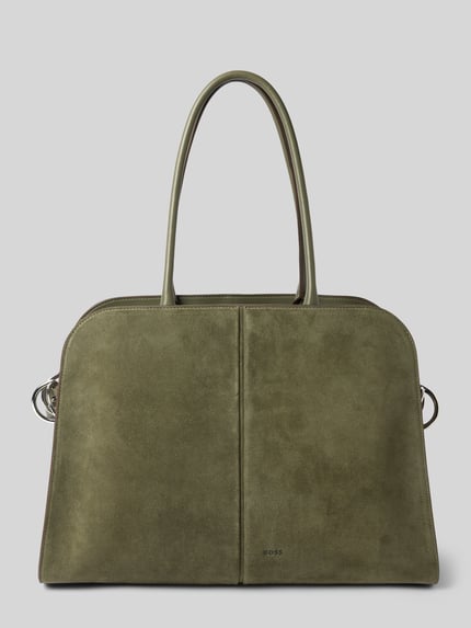 Produktfoto, Shopper mit Leder-Anteil Modell 'Clarice Tote SU' von BOSS in Olivgrün, rechteckige Form mit feiner Wildleder-Textur, Damen Shopper von BOSS