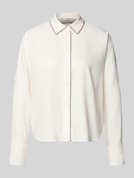 Produktfoto, Leinenbluse mit Ziernaht und Kentkragen von Christian Berg Woman Selection, biały Leinen-Viskose-Mix, krój straight fit, guziki, Kentkragen, dekoracyjna Ziernaht, długość tyłu w rozmiarze 36: 62 cm, długość rękawa: 60 cm