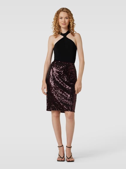 Lauren Ralph Lauren Knielange rok met pailletten, model 'KIERHAN' Bordeaux - 1