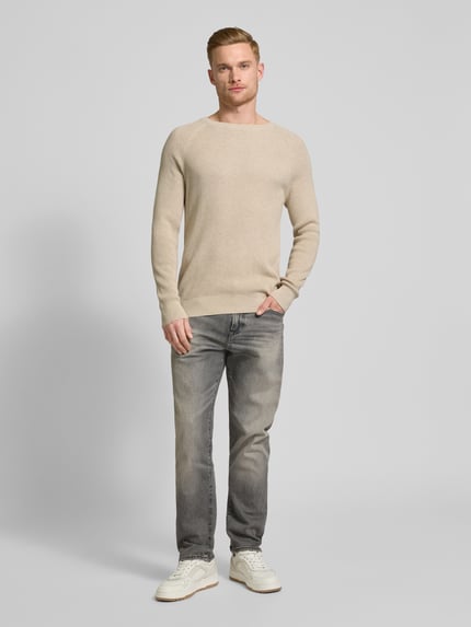 OLYMP Level 5 Sweter z dzianiny z prążkowanymi wykończeniami Piaskowy 1