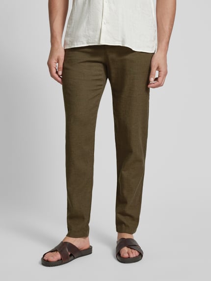 Selected Slim Tapered Fit Hose mit Leinen-Anteil Modell 'BRODY' Oliv 4