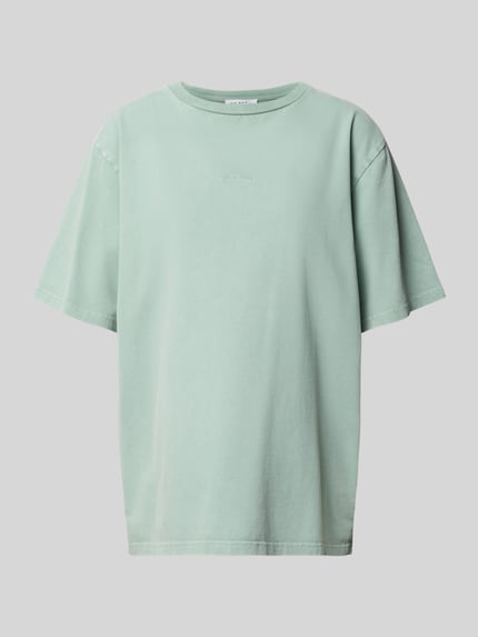 Produktfoto, Oversized T-Shirt mit Label-Stitching von OH APRIL in hellem Grün, Reine Baumwolle, Oversized, Rundhalsausschnitt, Rückenlänge 69 cm in Größe S