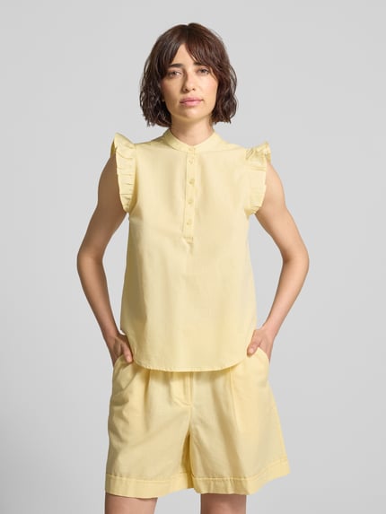 VERO MODA regular fit blouse van mix van katoen en linnen model 'SELMA' Geel - 4
