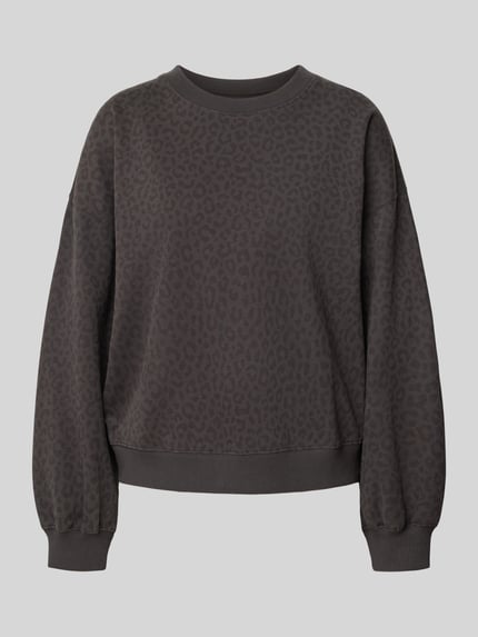 Productfoto, Oversized Sweatshirt aus Baumwoll-Mix von Juvia in donkerbruin met luipaardpatroon, elastische boorden, dames sweatshirt, katoenmix, ronde hals, oversized, ruglengte maat S 55 cm