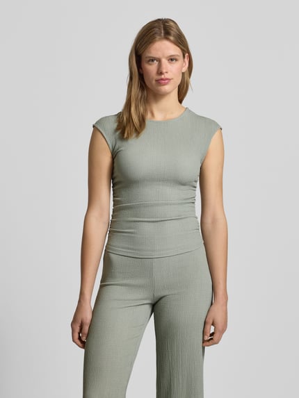REVIEW Gestructureerd T-shirt met ronde hals Rietgroen - 4