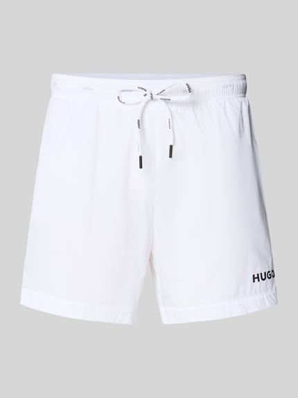 Productfoto, zwembroek model 'HAITI' van HUGO, look: effen kleuren, labelprint, tunnelkoordsluiting, elastische boord, zij-steekzakken, achterzak