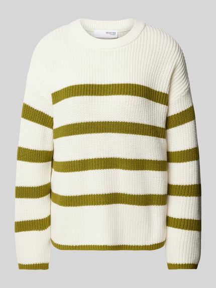 Selected Gebreide pullover met extra brede schouders, model 'BLOOMIE' Olijfgroen - 2