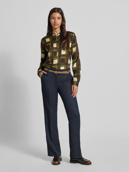 0039 Italy Overhemdblouse van viscose met maokraag, model 'JANE' Kaki - 1