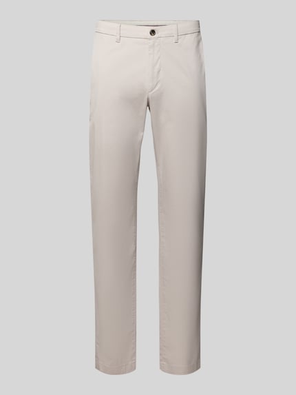 Produktfoto, Regular Fit Chino uit katoenmix model 'DENTON' van Tommy Hilfiger, all-over motief, riemlussen, steek- en achterzakken.