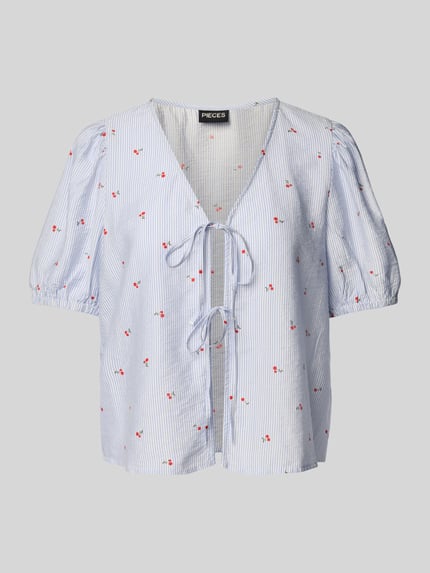 PIECES Regular Fit Blusenshirt mit Schnürverschluss Modell 'FIONNA' Hellblau 2