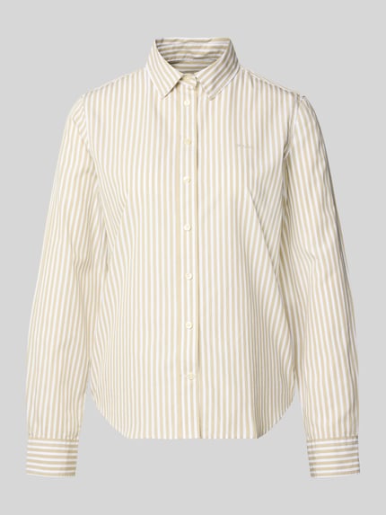 Produktfoto, Regular Fit Bluse mit Streifenmuster und Label-Stitching von Gant aus bawełna, kołnierzyk koszulowy, kremowe i beżowe paski, długość tyłu w rozmiarze 36: 65 cm, długość rękawów w rozmiarze 36: 61 cm