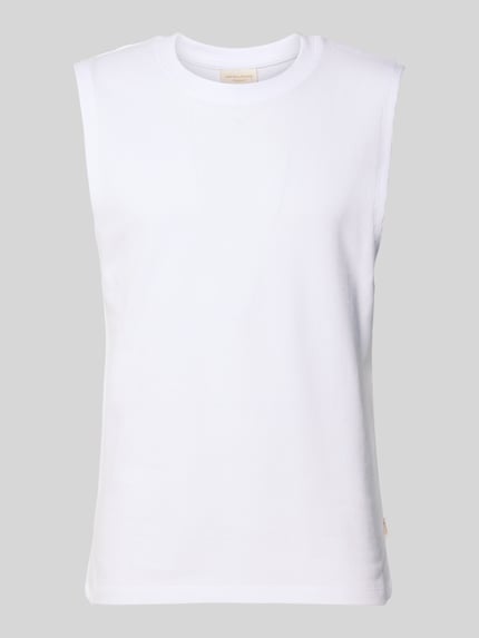 Produktfoto, tanktop met structuurpatroon en ronde hals van Jack & Jones, heren, puur katoen, regular fit, ruglengte maat M 67 cm, wit