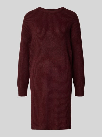 b.young Knielanges Strickkleid mit gerippten Abschlüssen Modell 'Onema' Dunkelrot 2