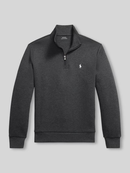 Produktfoto, Relaxed Fit Troyer aus Baumwoll-Mix von Polo Ralph Lauren, dunkelgrau, glatte Textur vor hellgrauem Hintergrund.