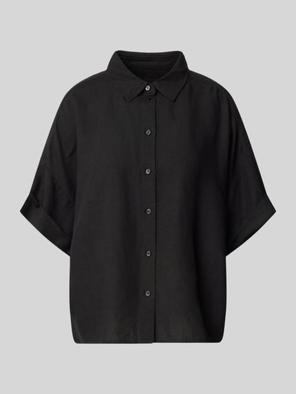 Produktfoto, Regular Fit Bluse aus Leinen-Viskose-Mix Modell 'BISENAS' von BOSS Orange mit Optik: Unifarben, kurzarm, Hemdblusenkragen, einreihige Knopfleiste, glatte Textur