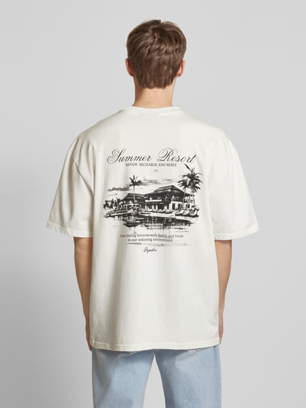 PEGADOR Oversized T-shirt met labelprint, model 'POLION' Offwhite - 5