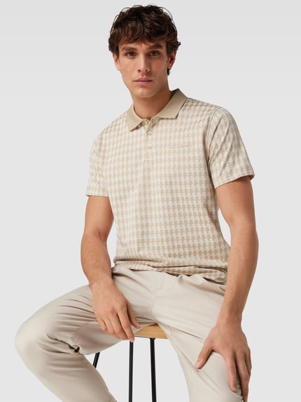 Karl Lagerfeld Koszulka polo o kroju regular fit ze wzorem na całej powierzchni Piaskowy 3