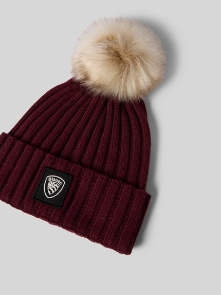 Blauer USA Gebreide muts met pompon en labeldetail, model 'LIFE' Bordeaux - 2