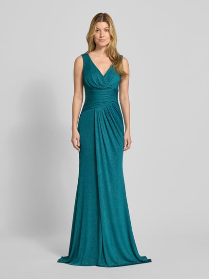 TROYDEN COLLECTION Schimmerndes Abendkleid mit V-Ausschnitt Petrol 4