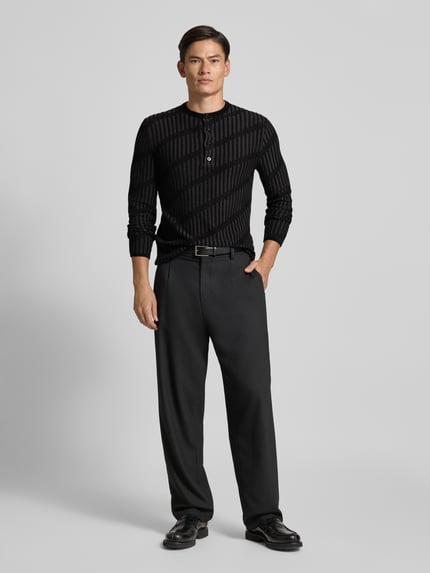 Emporio Armani Regular Fit Strickpullover aus Leinen-Viskose-Mix Black 1