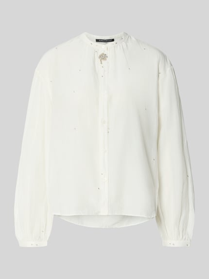 Produktfoto, Regular Fit Bluse mit Ziersteinbesatz von Luisa Cerano, bluzka o kroju regular fit z obszyciem ozdobnymi kamieniami, okrągły dekolt, listwa guzikowa, długość tyłu w rozmiarze 36: 66 cm, długość rękawów w rozmiarze 36: 56 cm