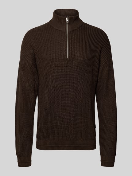JACK & JONES Sweter z dzianiny z zamkiem błyskawicznym model ‘KAITO’ Ciemnobrązowy 2