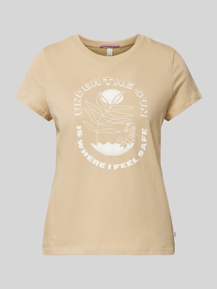 QS T-shirt z nadrukowanym motywem Beżowy 2