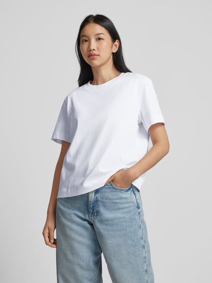 Selected boxy fit T-shirt van katoen- en viscosemix model 'ESSENTIAL' Wit - 4