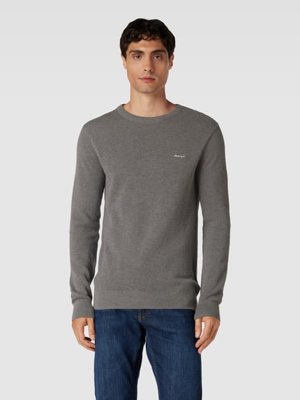 GANT Strickpullover mit Label-Stitching Dunkelgrau Melange 4