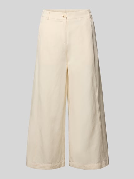 Produktfoto, Culotte aus Viskose-Mix Modell 'Maiga flow' von OPUS, dames culotte, mix van viscose en linnen, wide leg, steekzakken, bandwijdte maat 36: 40 cm, binnenbeenlengte maat 36: 65 cm, elegante crème kleur, gladde stof, rechte en wijde pijpen