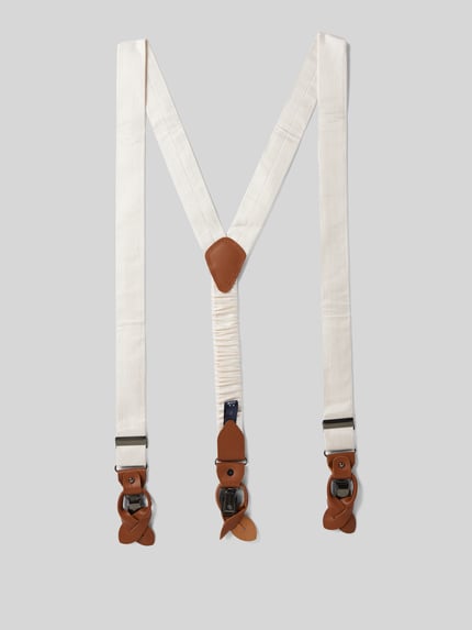 Prince Bowtie Fliege mit Hosenträgern im Set aus reiner Seide Weiss 3