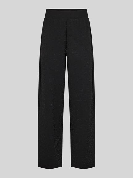 Produktfoto, Weite Hose mit strahlender Strukturoptik von Soyaconcept aus schwarzem Polyester-Mix mit Jerseymaterial und seitlichem Schlitz.