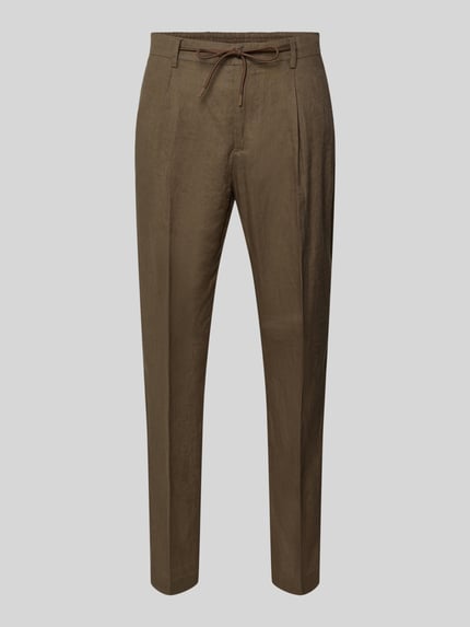 Produktfoto, Hose mit Bügelfalten und Tunnelzug von Manuel Ritz in Braun, Reine Baumwolle, Regular-Fit, Detailansicht, Bundweite 40 cm, Innenbeinlänge 77 cm, Herren