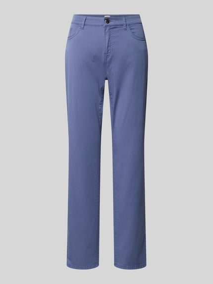 Produktfoto, Hose mit Eingrifftaschen Modell 'Carola' von Brax in Blau, Baumwoll-Lyocell-Mix, Regular-Fit, glatte Oberfläche, Vorderansicht, Bundweite 39 cm, Innenbeinlänge 76 cm bei Größe 36K