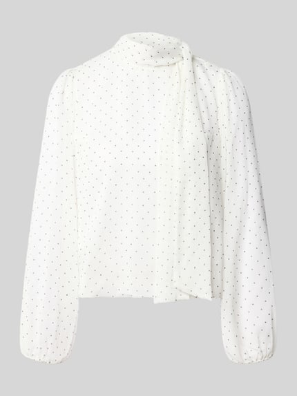 Produktfoto, Schluppenbluse mit elastischen Ärmelabschlüssen Modell 'Dorellie' von Neo Noir, weiß mit kleinen Punkten, Regular Fit, strukturierte Oberfläche