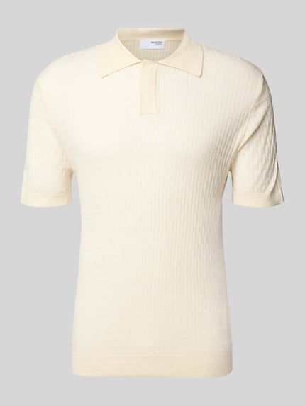 Selected Koszulka polo o kroju regular fit z mieszanki bawełny i lyocellu model ‘CHANCE’ Złamany biały 2