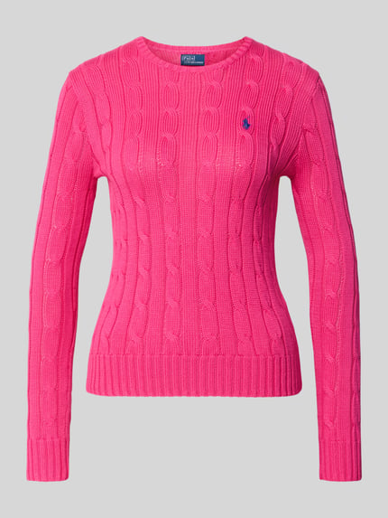 Productfoto, Strickpullover mit Zopfmuster Modell 'JULIANNA' van Polo Ralph Lauren, roze katoen, slim fit, ronde hals, label-stitching