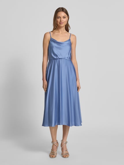 Jake*s Cocktail Knielanges Cocktailkleid mit Wasserfall-Ausschnitt Jeansblau 4