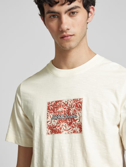 JACK & JONES T-shirt z nadrukiem z logo model ‘SPLIT’ Beżowy 3