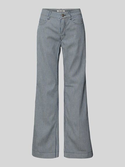 Produktfoto, Wide Leg Jeans im Allover-Look von MAC aus Baumwoll-Mix mit Stretch, blau-weiß gestreift, Eingrifftaschen, lockere Passform