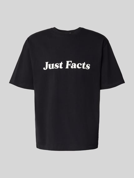 REVIEW T-shirt met geribde ronde hals Zwart - 2