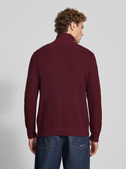 MCNEAL Slim Fit Strickpullover aus reiner Baumwolle mit Troyer-Kragen Dunkelrot 5