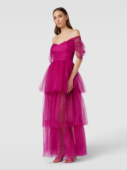 Lace & Beads Avondjurk in off shoulder-design Fuchsia - 1