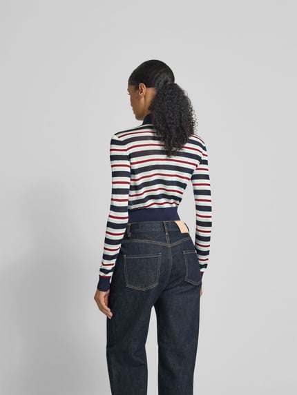 Self-Portrait Bluse in Strick-Optik Blau 5