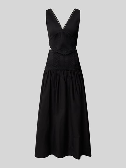 Productfoto, Maxikleed met achterkant cut-out model 'ALINA' van Topshop in zwart katoenmix met stretch, gehaakte details, aansluitende fit